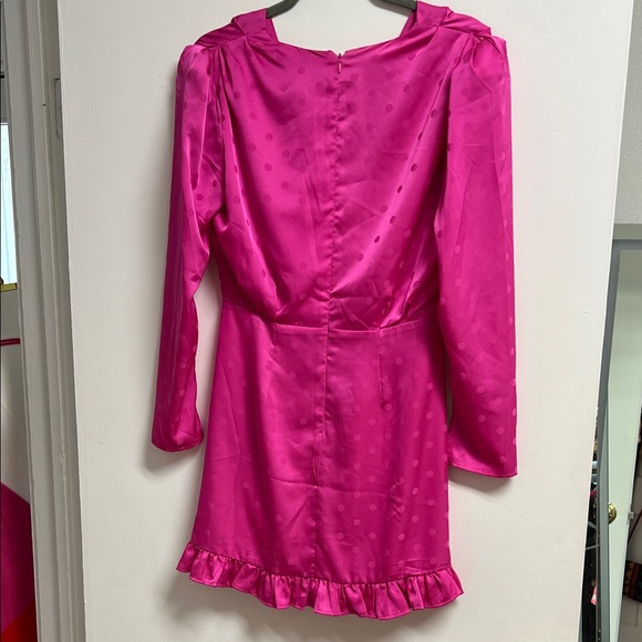 Wayf Barbie Hot Pink Fuchsia Satin Long Sleeve Polka Dot Mini Party Dress Small - Picture 7 of 12